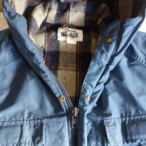 Vtg WOOLRICH Plaid Wool Lining Hooded Winter Blue Jacket – Men’s L?
